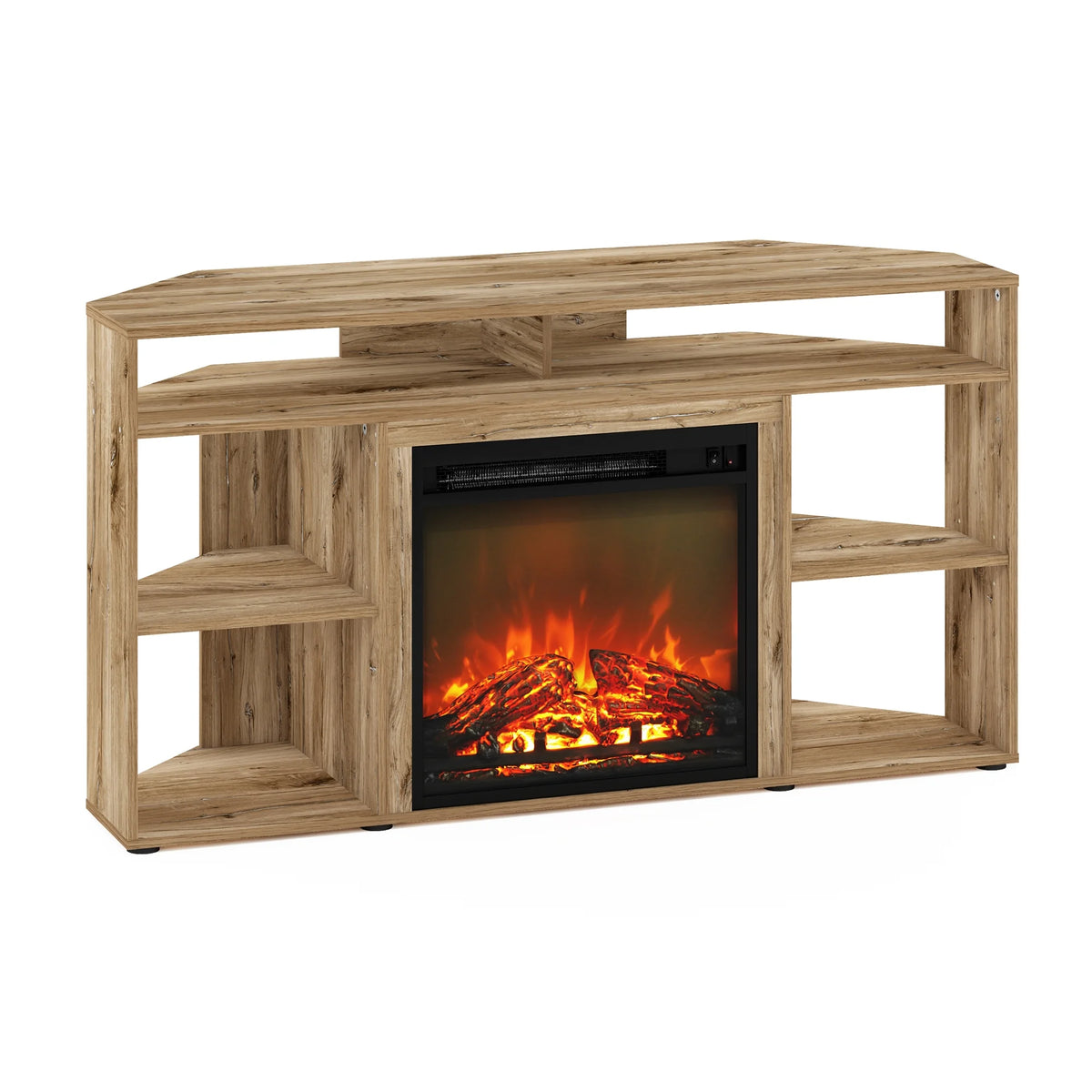 Corner TV Stand with Fireplace, Flagstaff Oak H45294