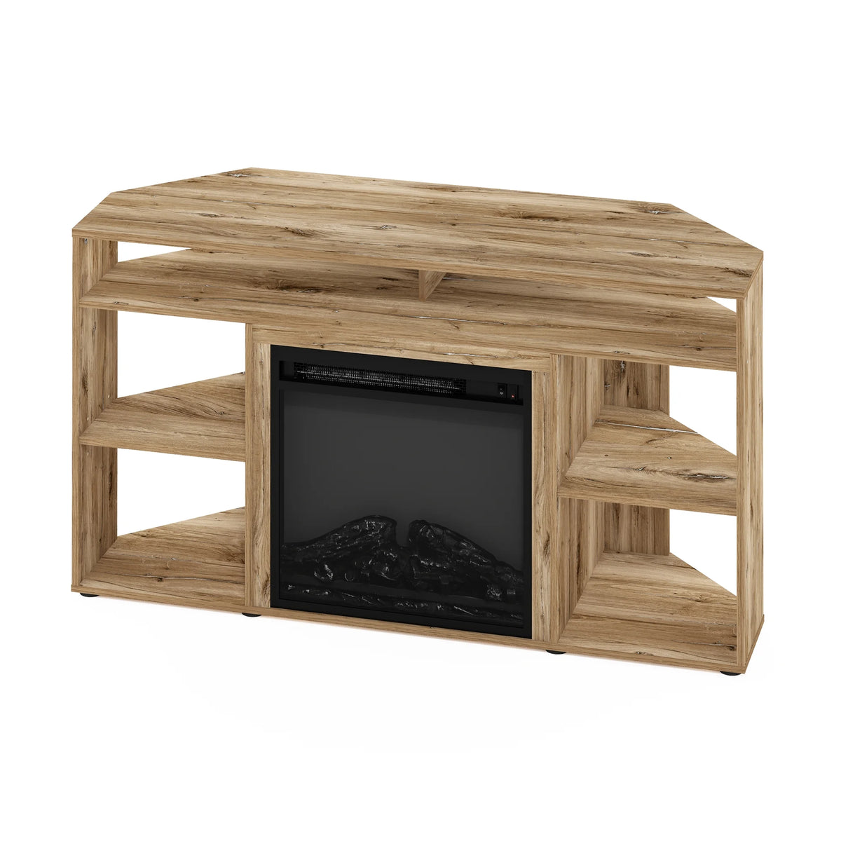 Corner TV Stand with Fireplace, Flagstaff Oak H45294