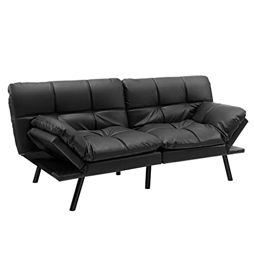 Black Memory Foam Convertible Futon Sofa Bed with Adjustable Armrest T277