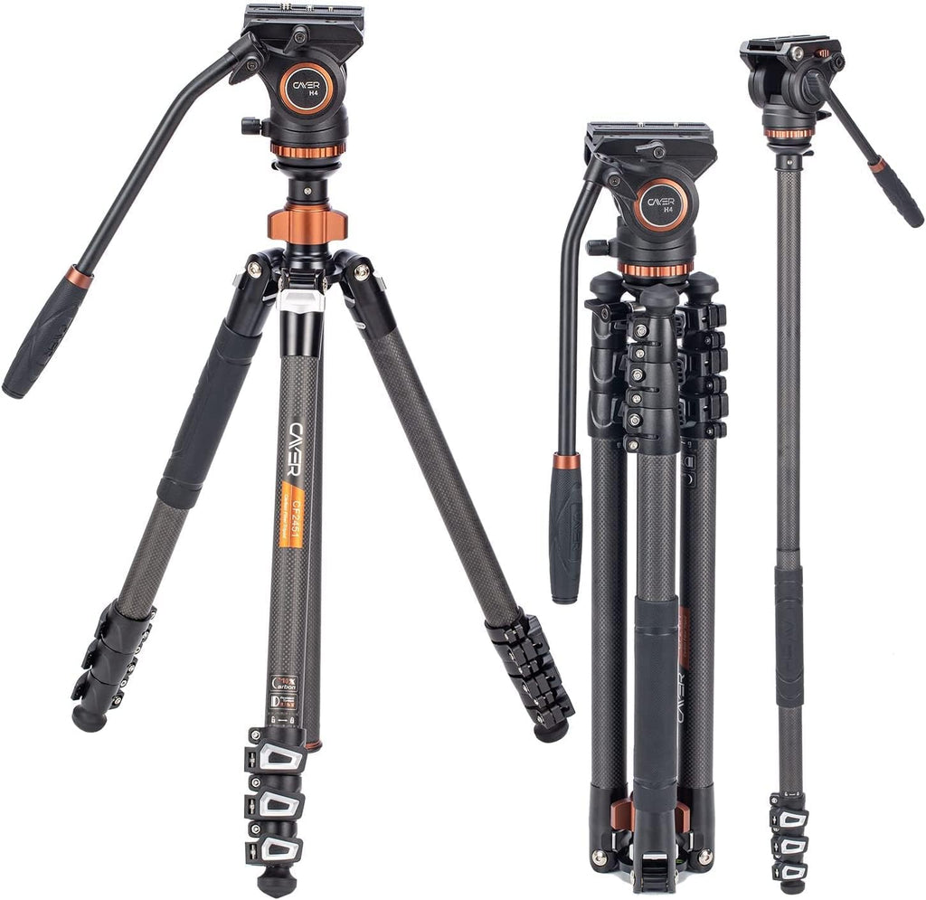 67 inches Carbon Fiber 4-Section Video Tripod with Fluid Drag Head G565365