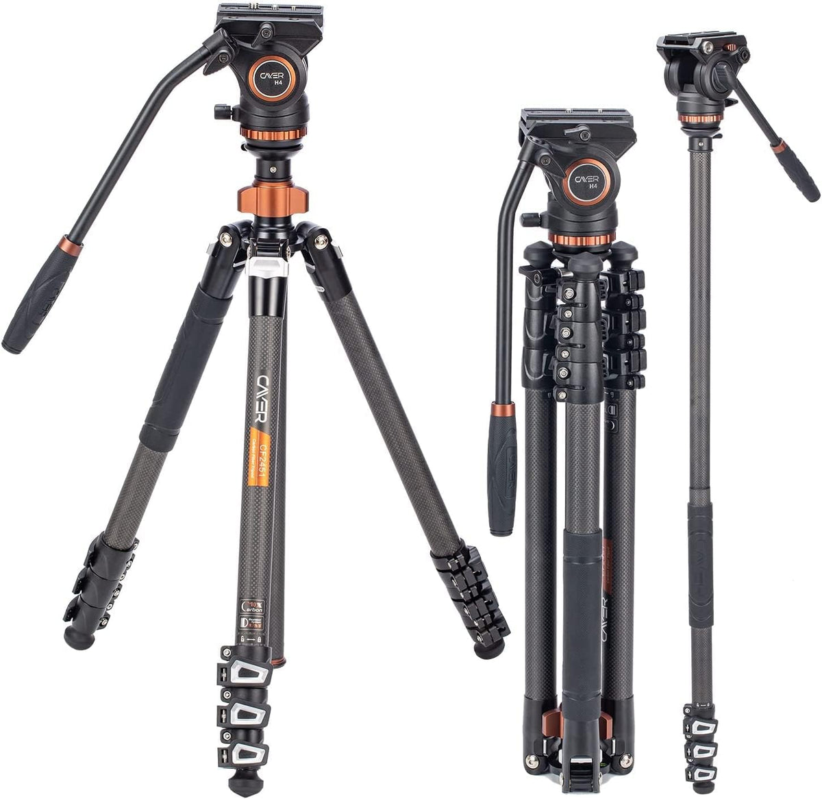 67 inches Carbon Fiber 4-Section Video Tripod with Fluid Drag Head G565365