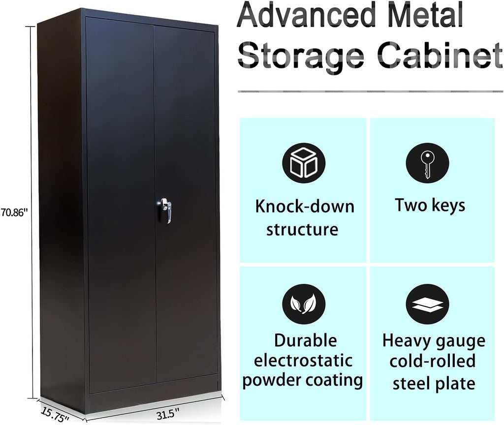 Lockable Black Steel Storage Cabinet with 2 Doors and 4 Shelves B4638