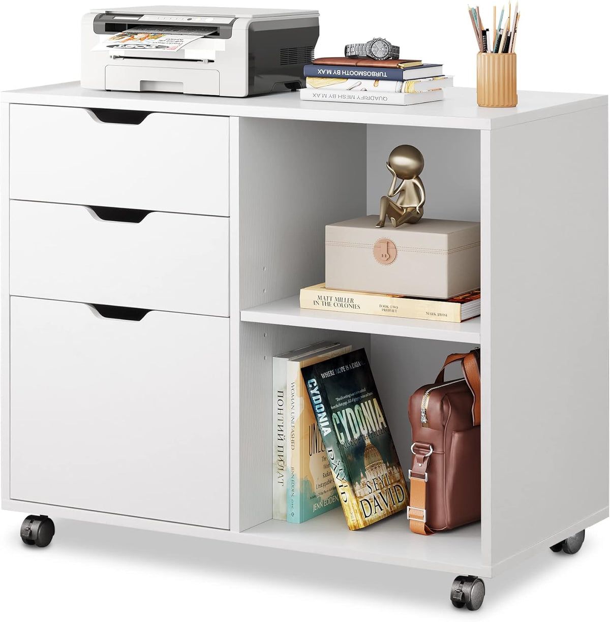 3 Drawer Wood File Cabinet with Storage Shelves B7984