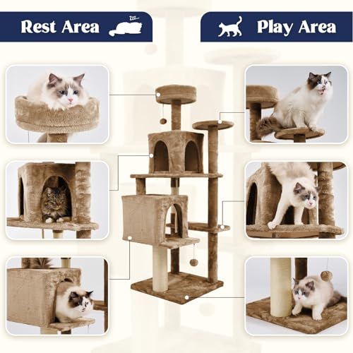 Brown 58 Inch Cat Tree Cat Condo with Scratching Post X20195