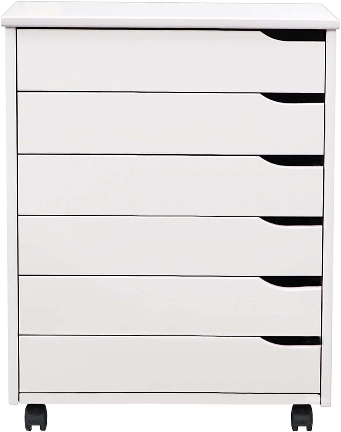 White 6 Drawer Solid Wood Roll Cart J863329