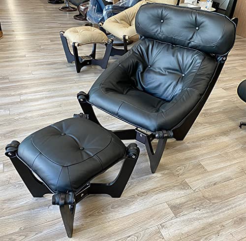 Black Leather Chair and Ottoman B9369