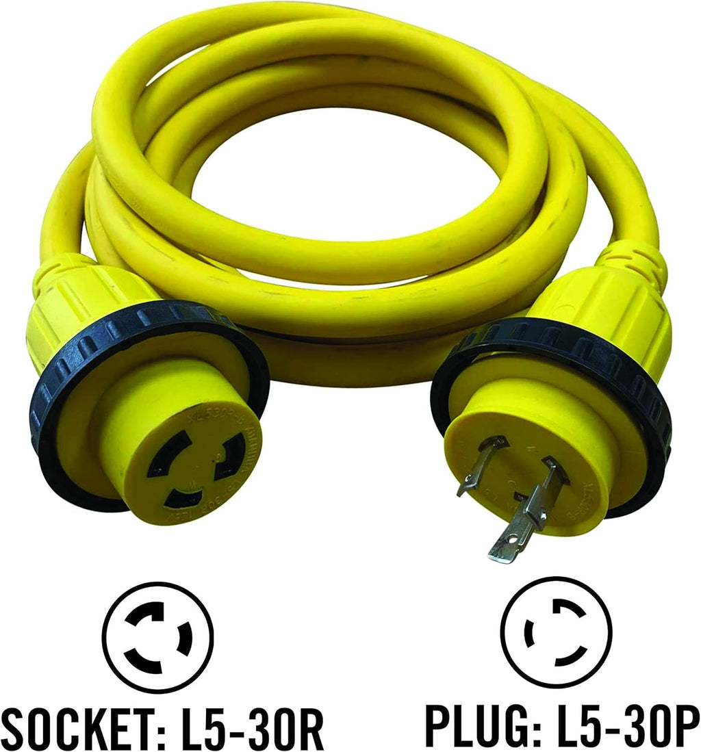25 FT 30 Amp 125 Volt Yellow Marine Shore Power Extension Cord N885135