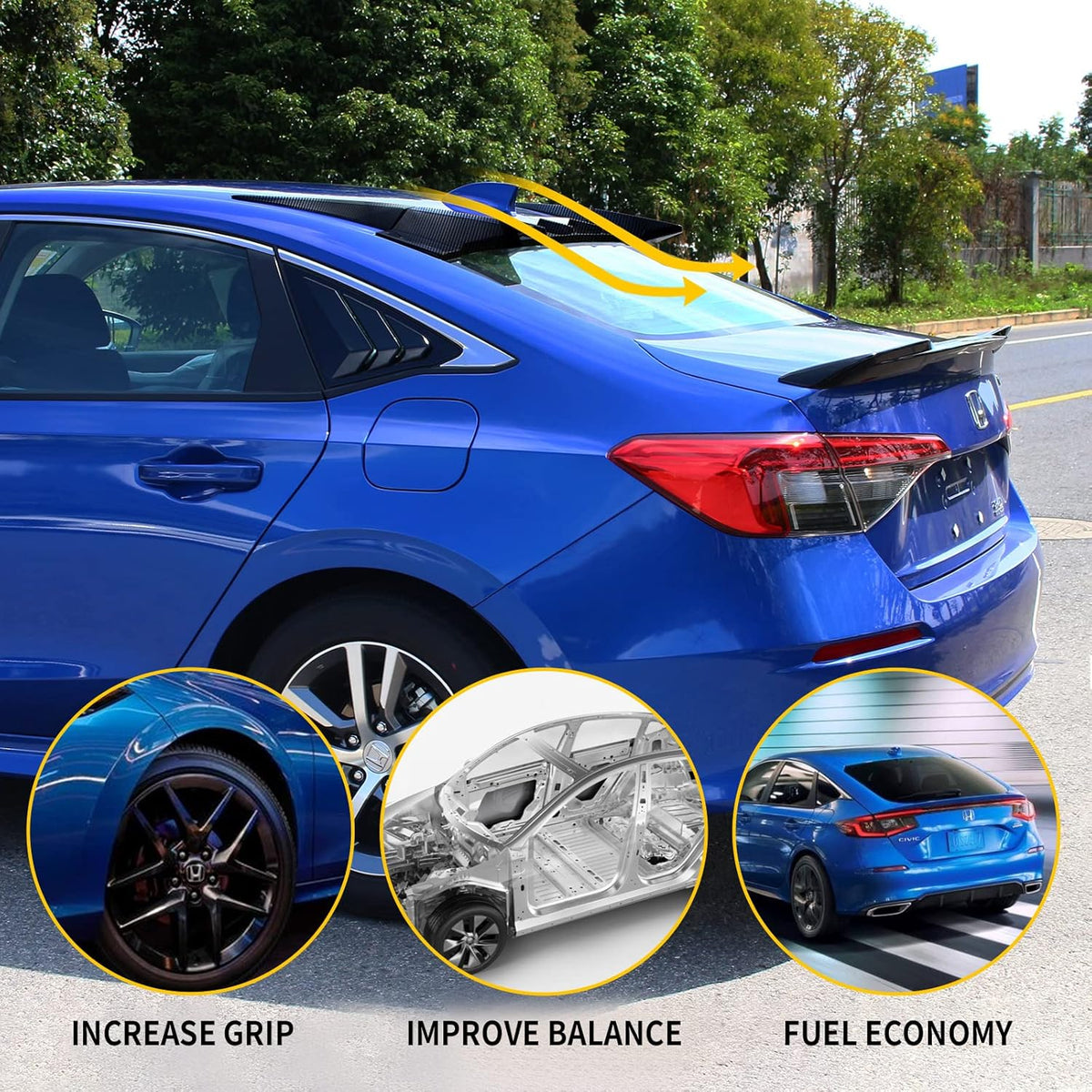 Glossy Carbon Fiber Pattern Rear Window Roof Spoiler Wing Lip F408077