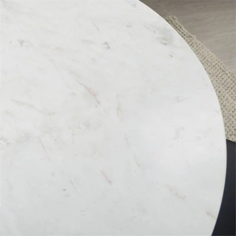 40 Inch Round Marble Top Dining Table with White Base R59588
