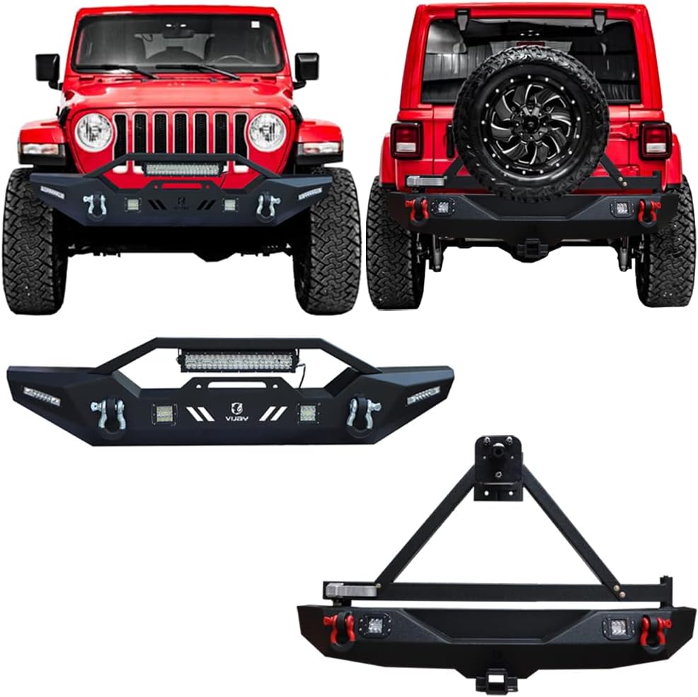 Front and Rear Bumper with LED Lights and Tire Carrier and Winch Plate I7624