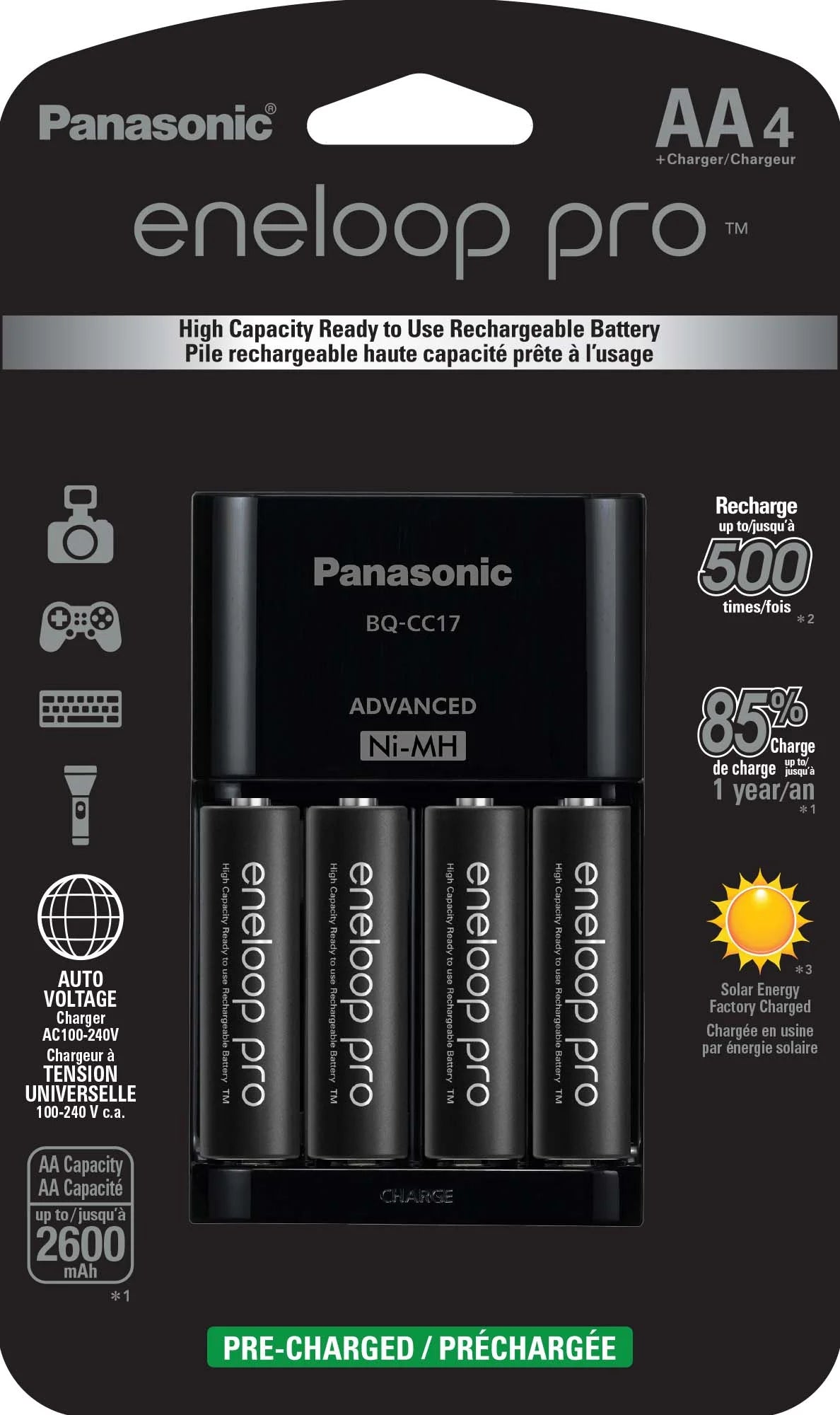 Battery Charger with 4-Pack AA Rechargeable Batteries R36459