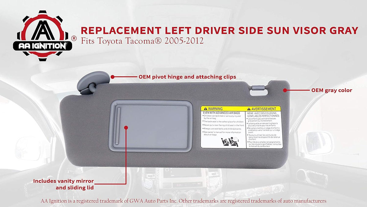 Left Driver Side Sun Visor Gray Without Light Pack of 2 C2310