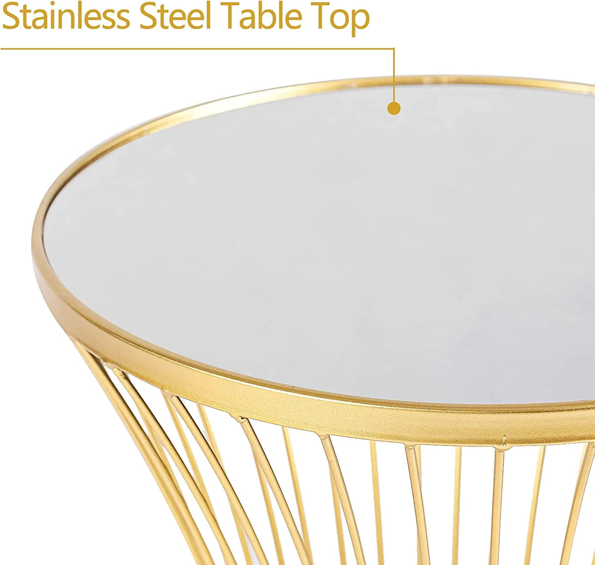 Round Side End Accent Table 25.7 Inch Tall Gold White Tray V143