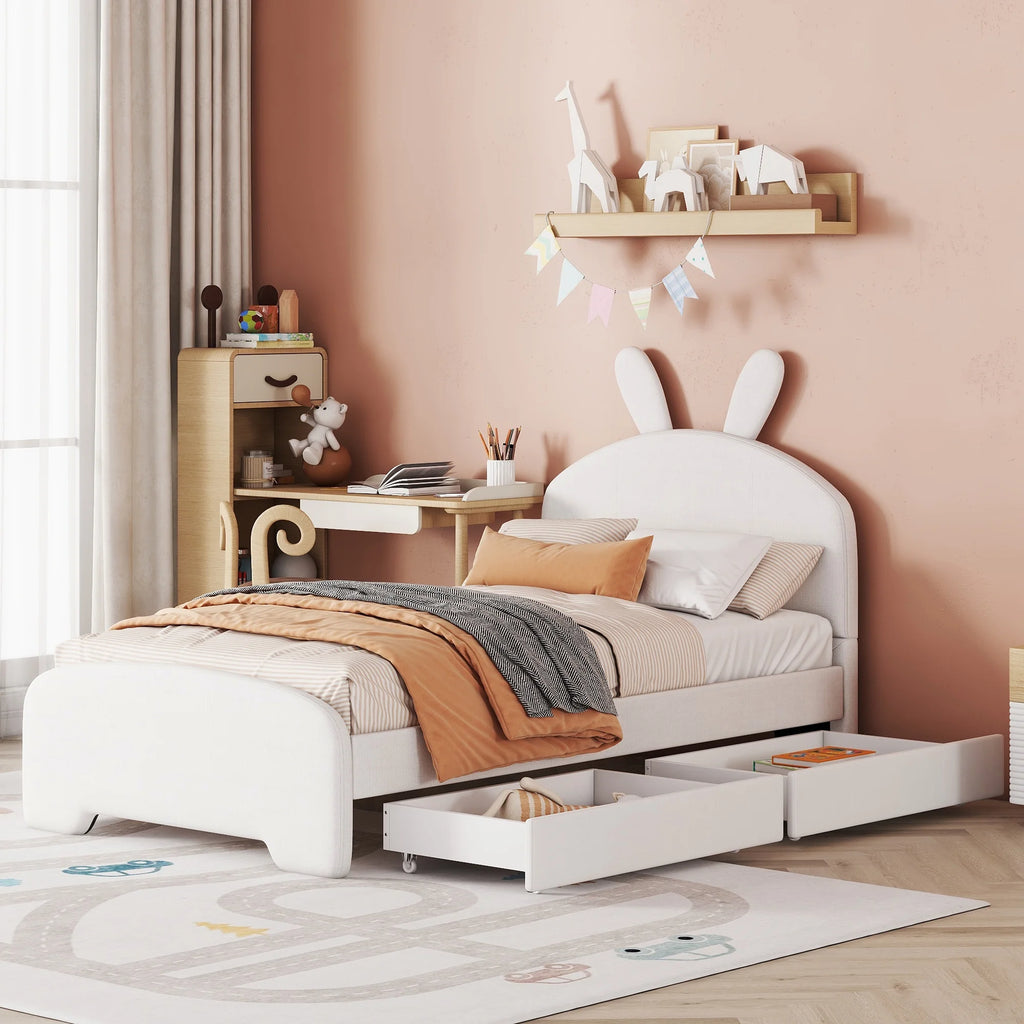 Upholstered Twin Bed with 2 Drawers N7863