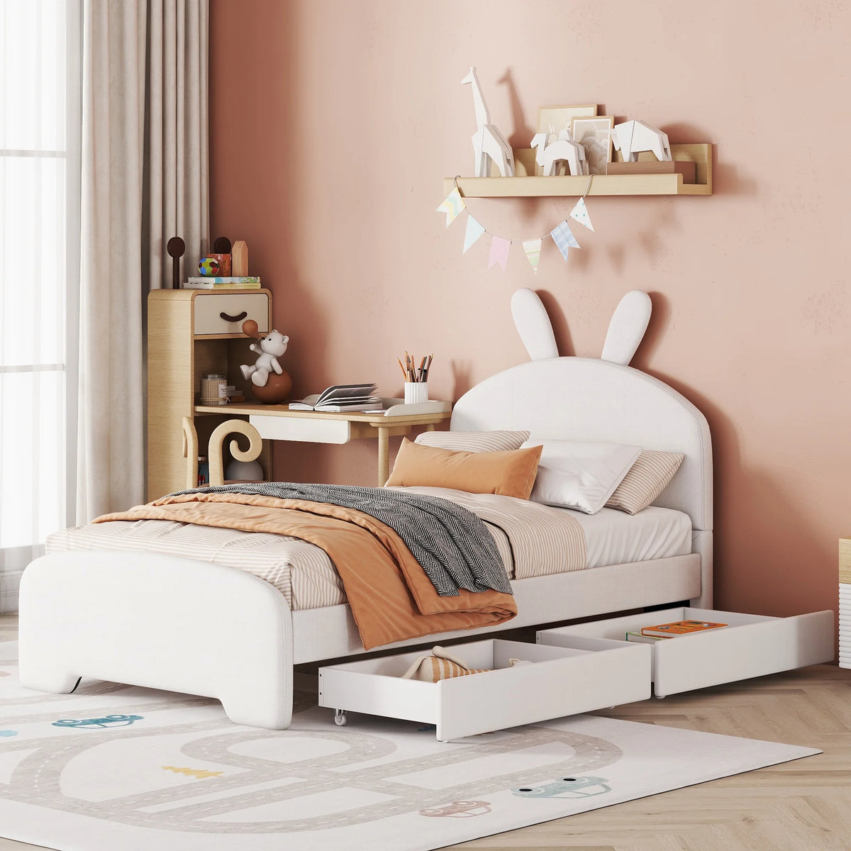 Upholstered Twin Bed with 2 Drawers N7863