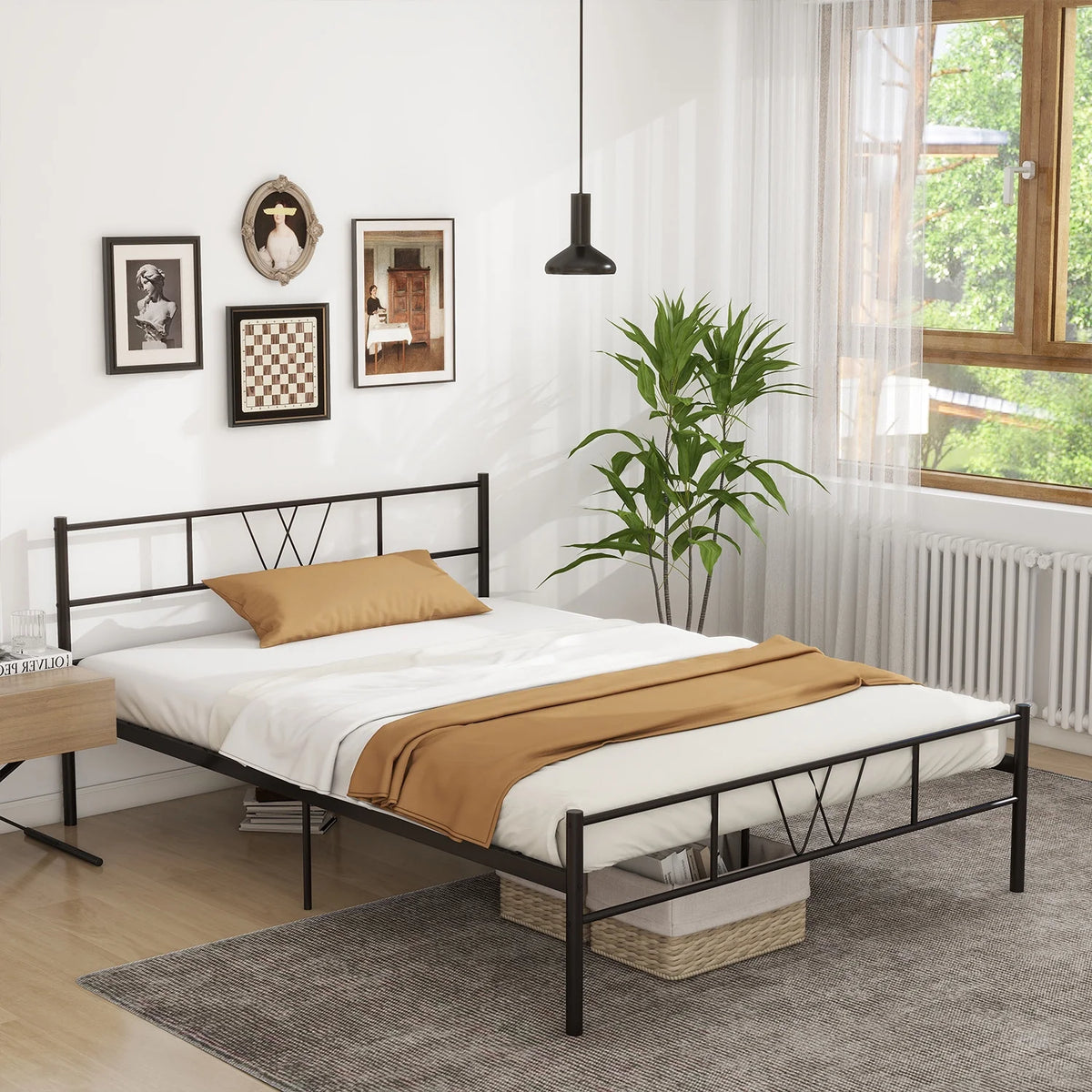 Twin Size Metal Platform Bed Frame with Headboard and Footboard Q8782