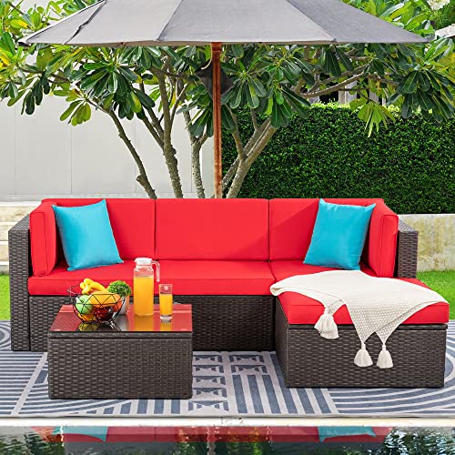 6 Pieces All-Weather PE Rattan Patio Sofa Set with Glass Table V2499