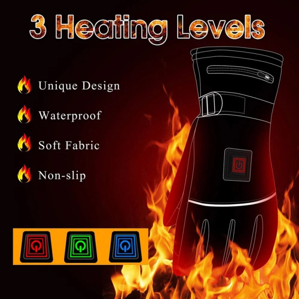 Electric Battery Heated Gloves, Waterproof Touchscreen, 3 Heating Mode Winter Warm Gloves W450974