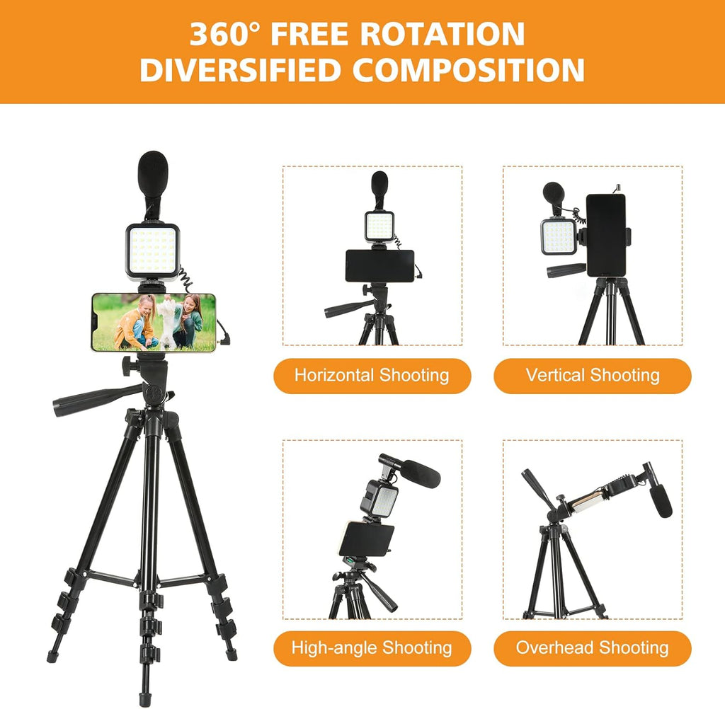 Smartphone Video Kit with LED Light, Wireless Remote, Phone Holder, Mic, Extendable Tripod Stand H846204