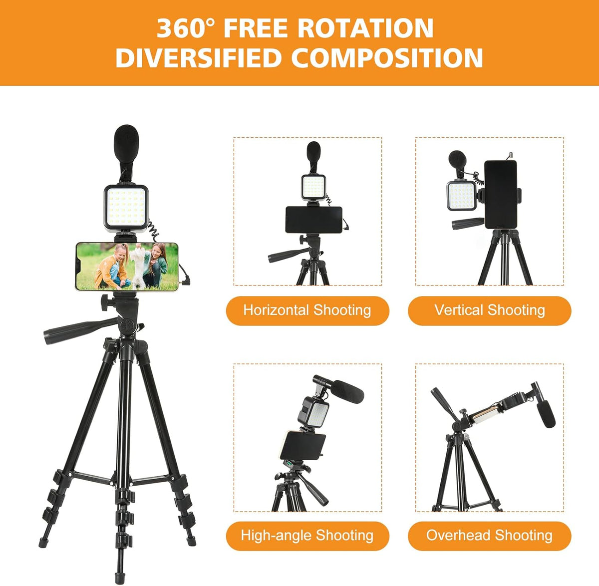 Smartphone Video Kit with LED Light, Wireless Remote, Phone Holder, Mic, Extendable Tripod Stand H846204