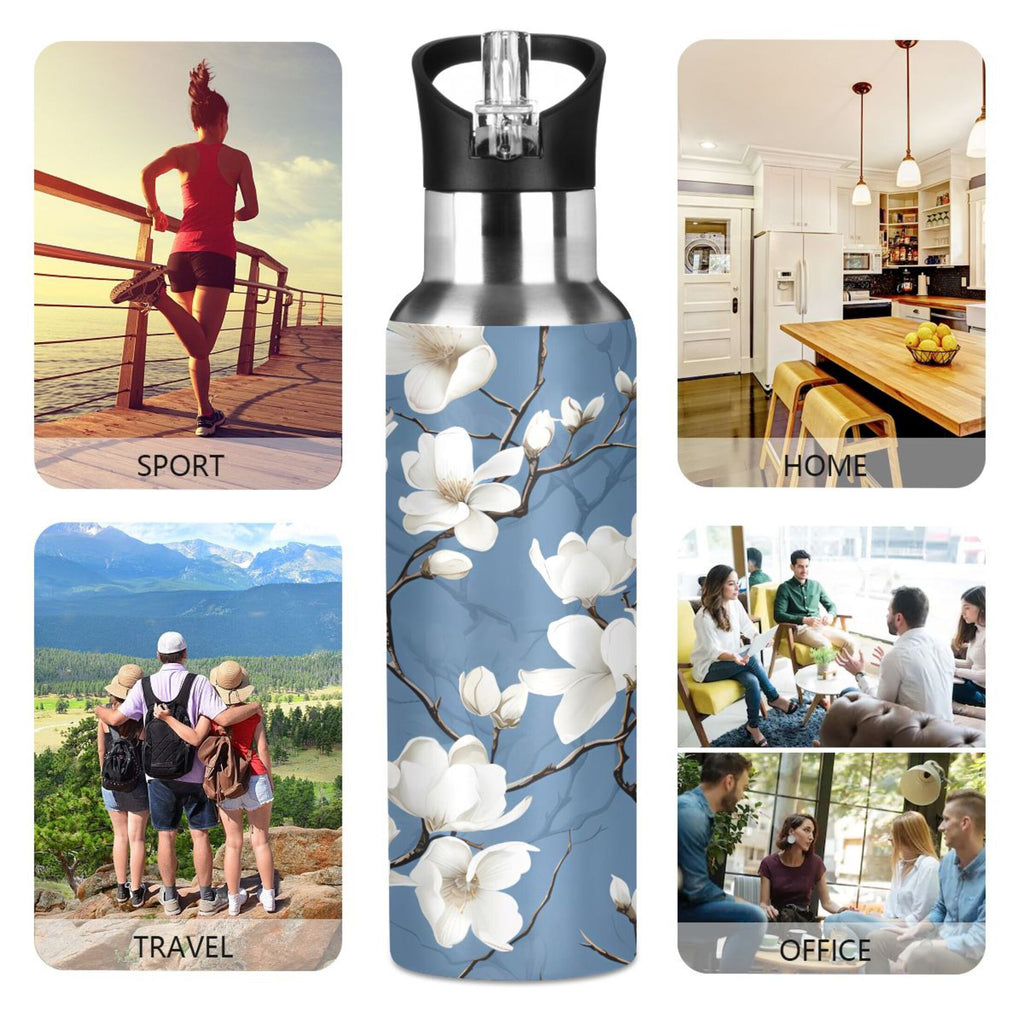 Blue Stainless Steel Insulated Water Bottle with Straw Lid A850