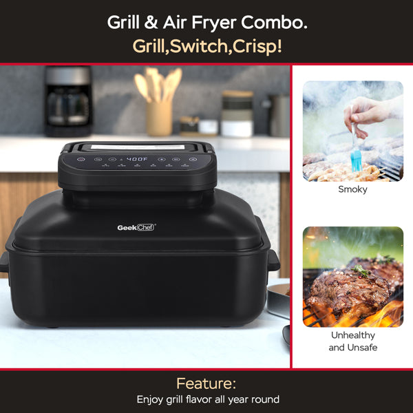 7-in-1 Indoor Grill with Non-Stick Plate and Air Fryer Basket Q113650