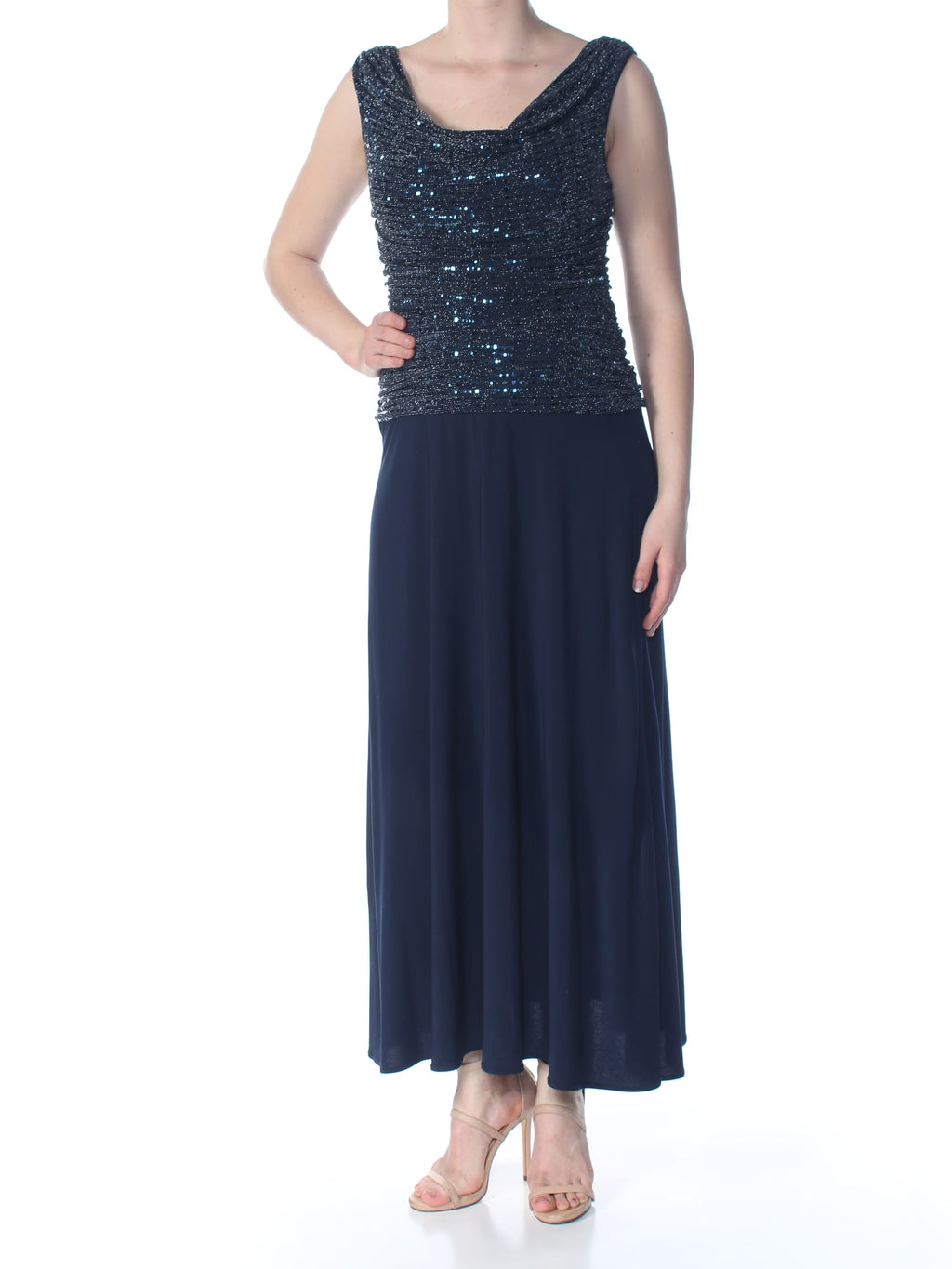Navy Sequined V-Back Blouson Dress 10 Petites J29891