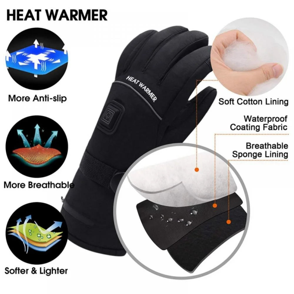 Electric Battery Heated Gloves, Waterproof Touchscreen, 3 Heating Mode Winter Warm Gloves W450974