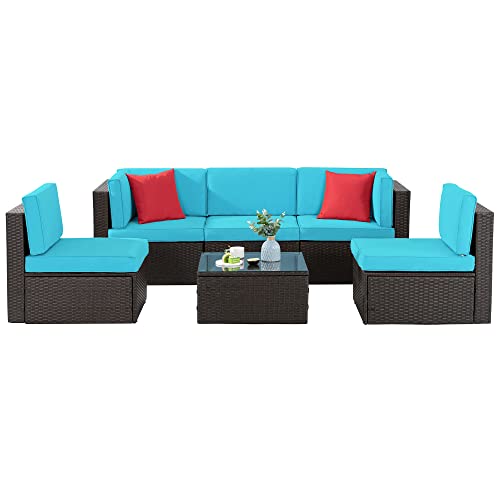 6 Pieces All-Weather PE Rattan Patio Sofa Set with Glass Table V2499