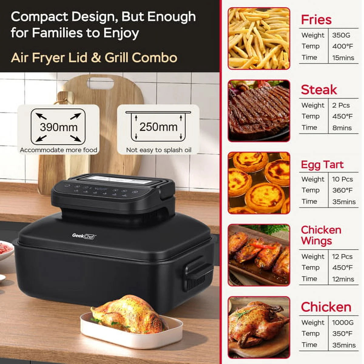 7-in-1 Indoor Grill with Non-Stick Plate and Air Fryer Basket Q113650