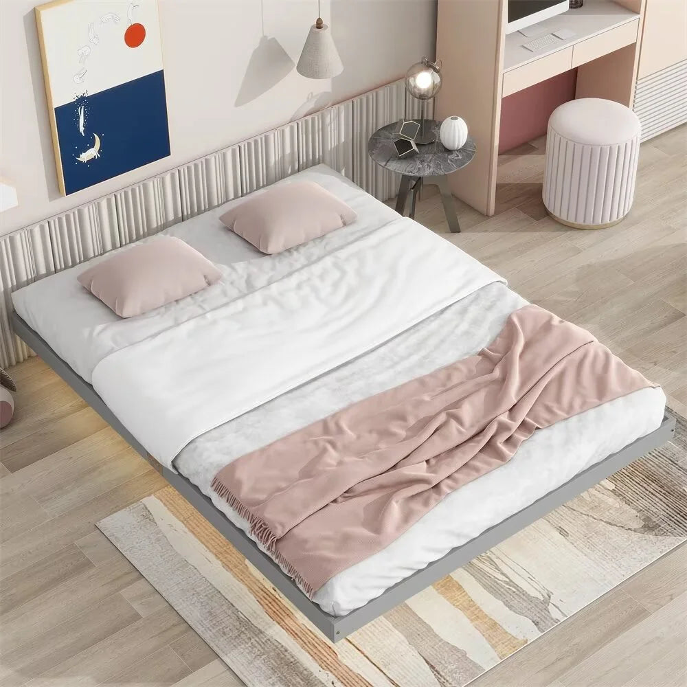 White Full Size Floating Platform Bed Frame with LED Lights D526