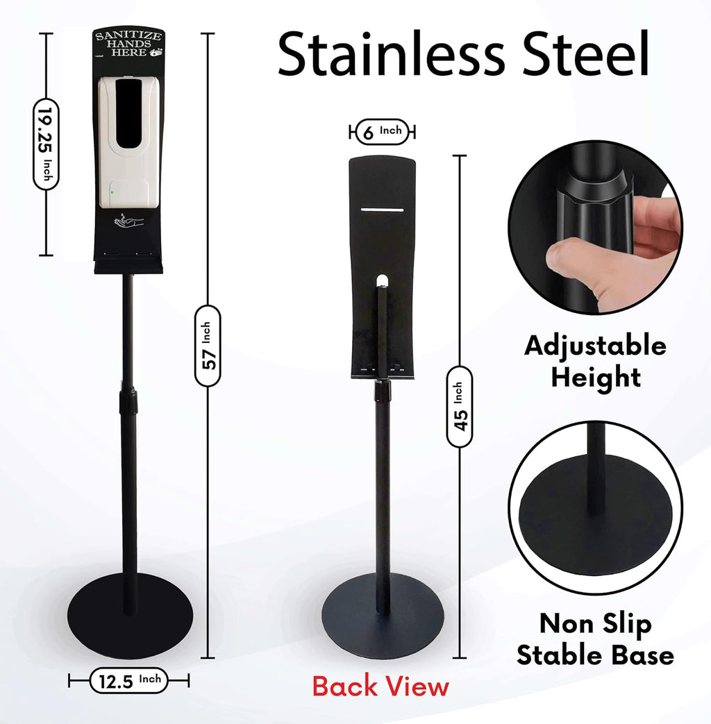 Touchless Automatic Hand Sanitizer Dispenser with Stand, Stainless Steel, Black, Pack of 2 A5248