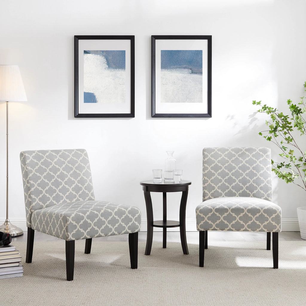 3pc Gray Fabric Upholstered Side Table and 2 Chairs G251