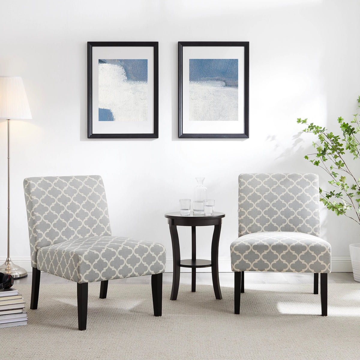 3pc Gray Fabric Upholstered Side Table and 2 Chairs G251