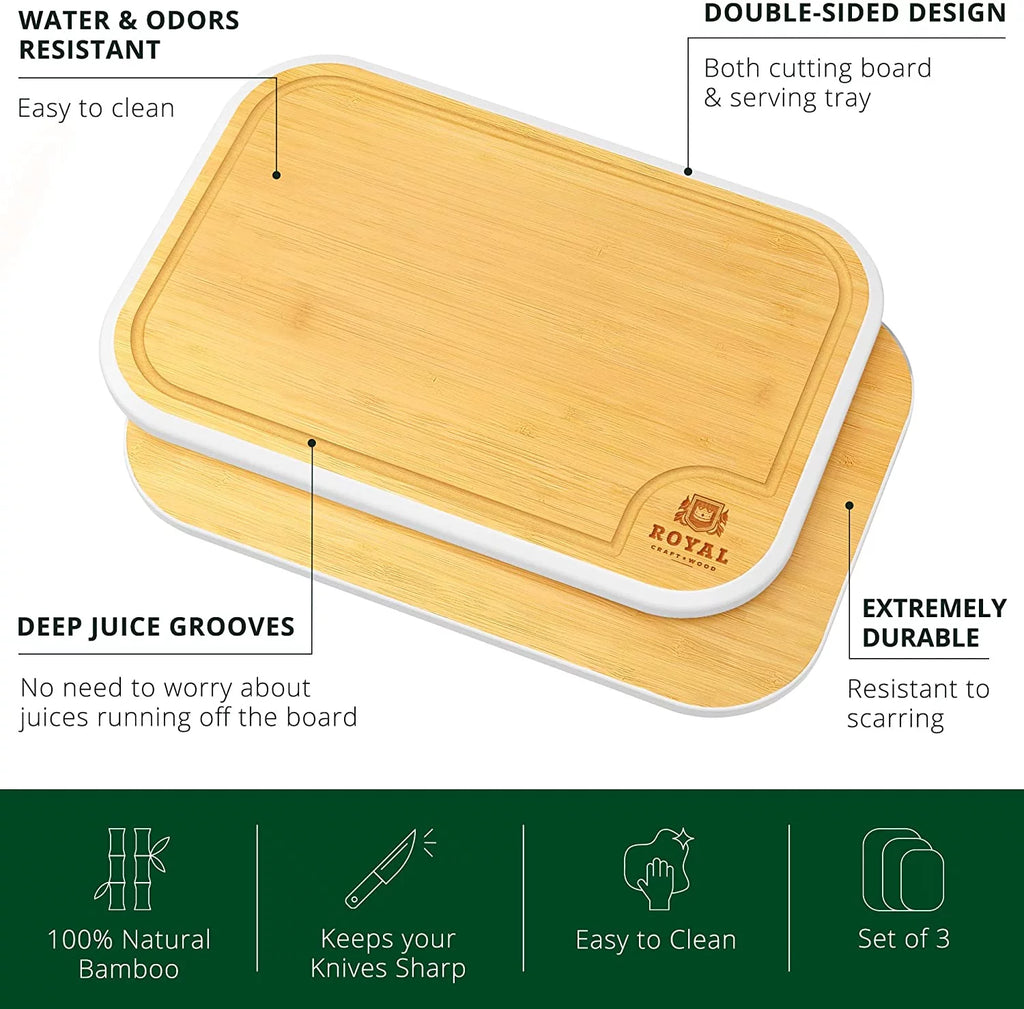 Bamboo Cutting Board with Juice Groove 3-Piece Set O817811