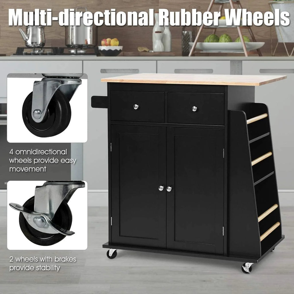 Black Wooden Kitchen Utility Cart with 2 Drawers Z649