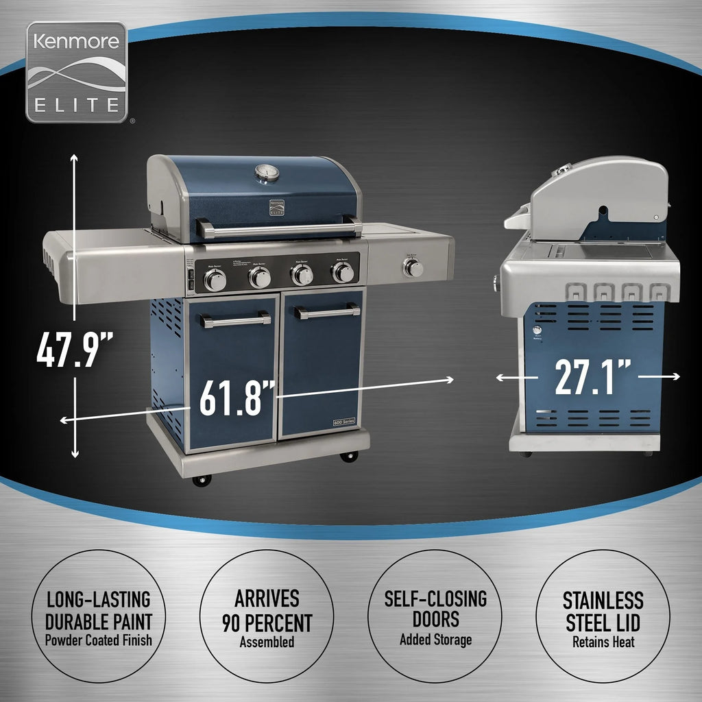 4 Burners Gas Grill with Side Burner, 64,000-BTU, Gunmetal P63195