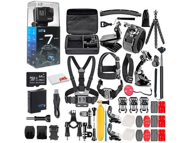 Black Action Camera with 64GB Micro SD Card and Accessory Kit W32900