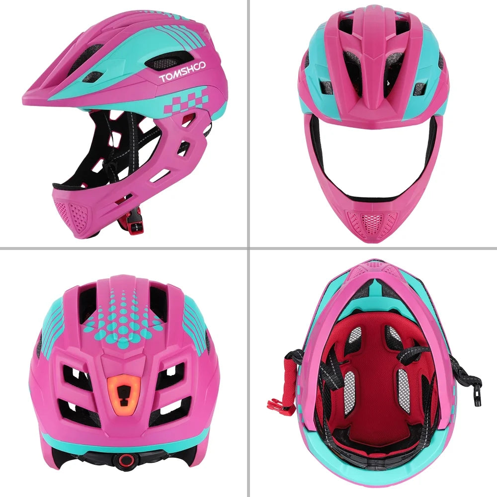 Kid Bike Full Face Helmet with Taillight and Detachable Chin Guard L824