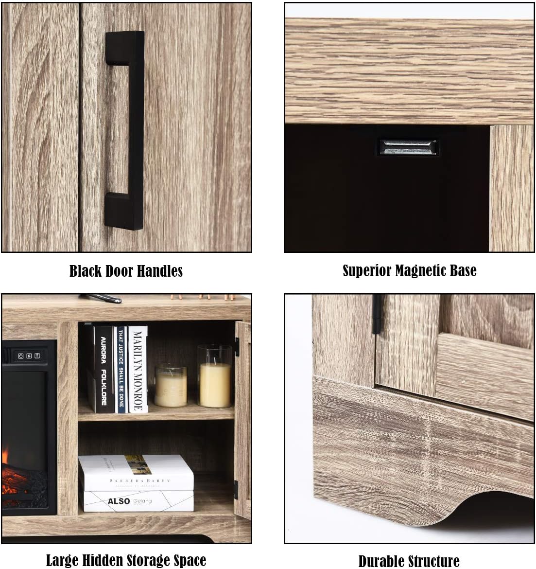 Fireplace Stand Media Storage Cabinet Console with Electric Fireplace with Remote Control J441556