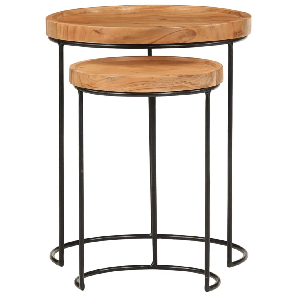 2 Piece Acacia Wood Round Top Coffee Table Set G498369