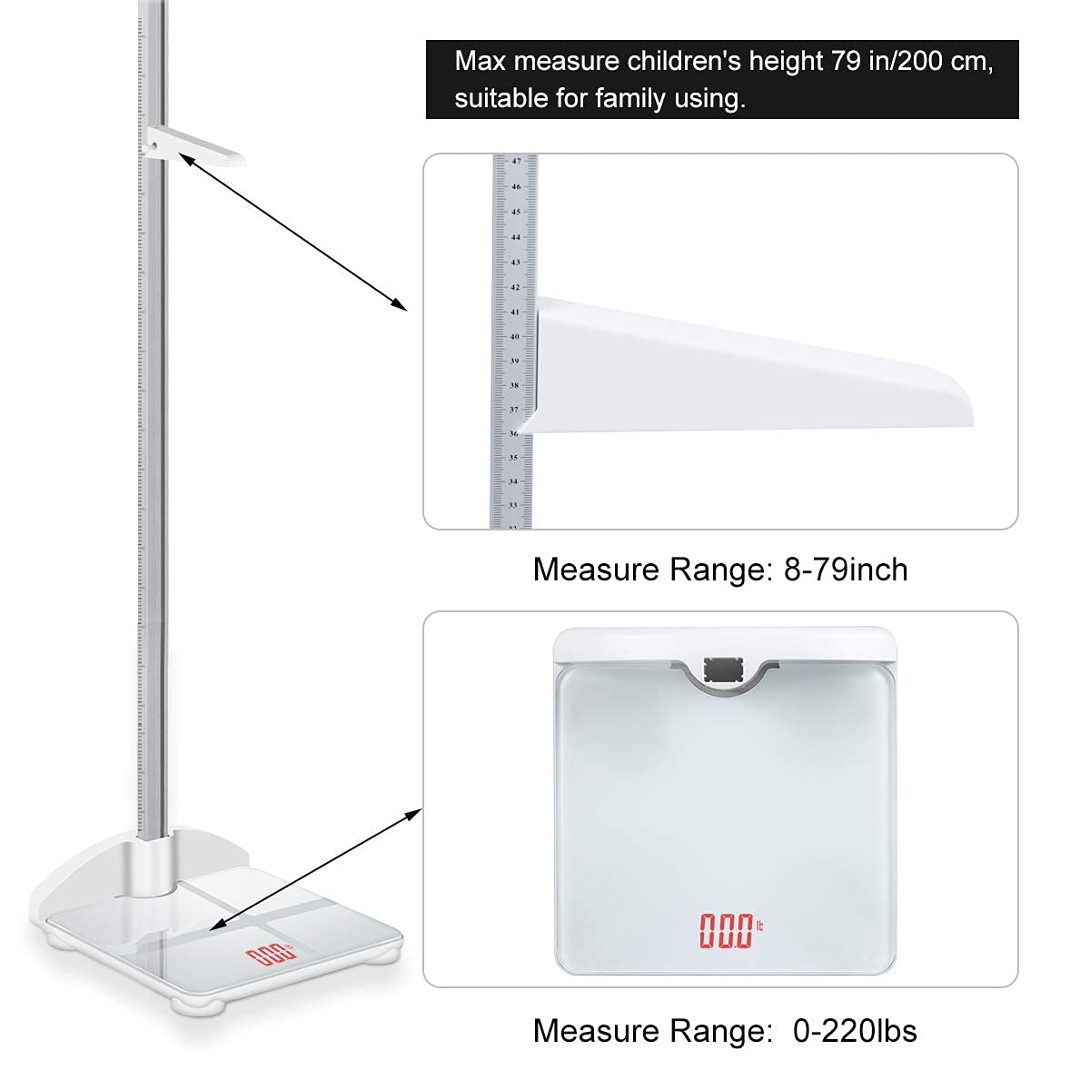 Digital Scale 2-in-1 200cm & 200lb Height Measurement Scale with Height Rod A64153
