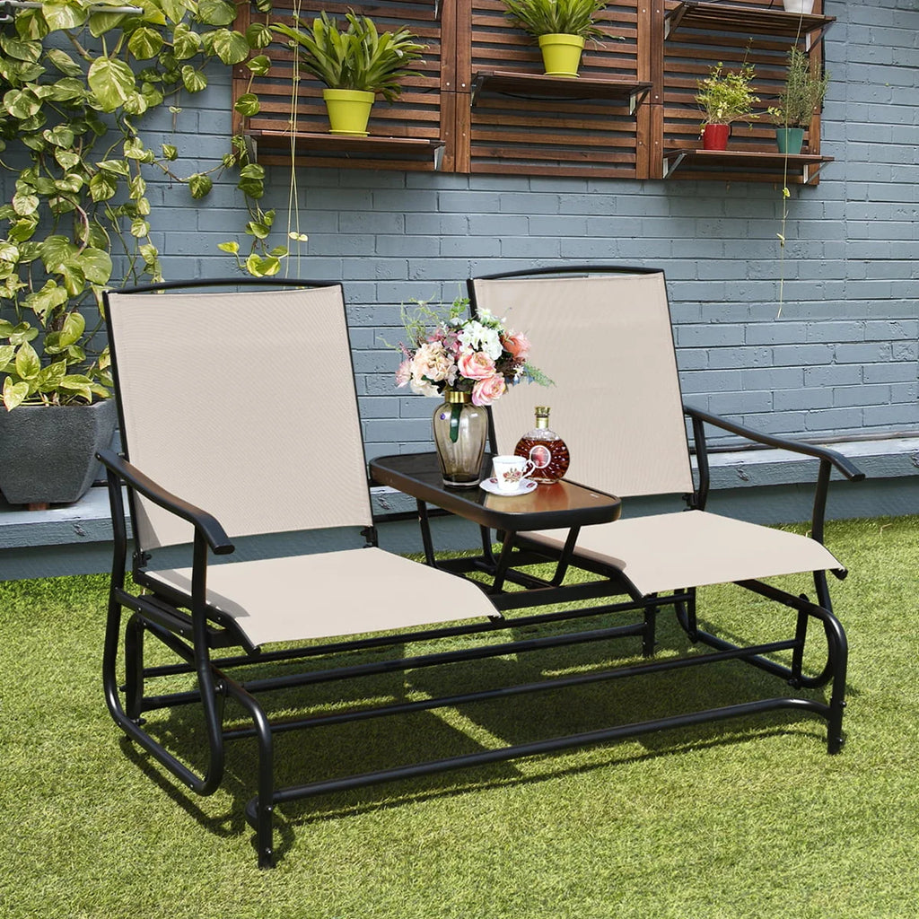 2 Person Patio Glider Loveseat with Center Table F1278