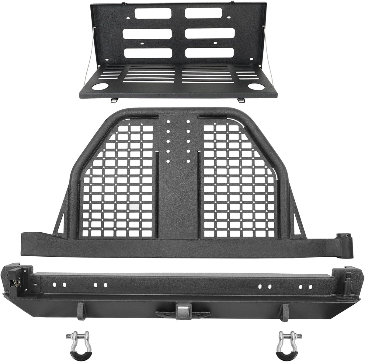 Rear Bumper with Swing Out Tire Carrier and Foldable Table Textured Black Steel T496855