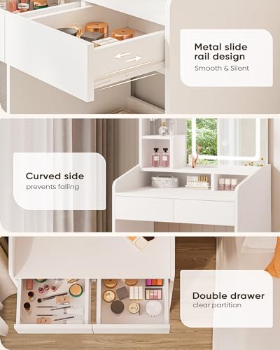White Vanity Desk Set with Mirror and Drawer T738