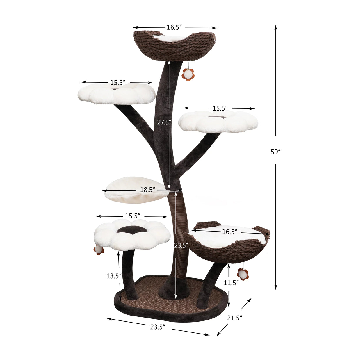 Natural Blossom Woven Tree Branches 6-Level Cat Tree with Hammock T30645