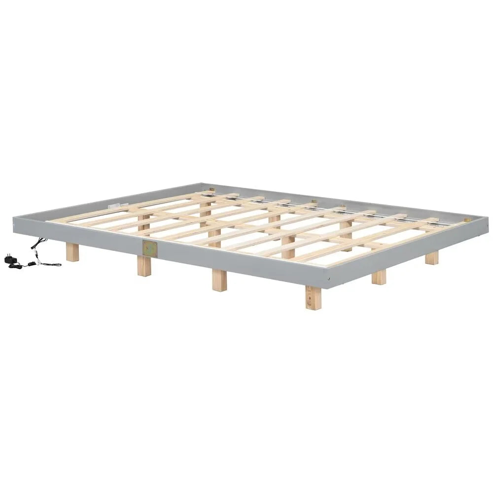 White Full Size Floating Platform Bed Frame with LED Lights D526