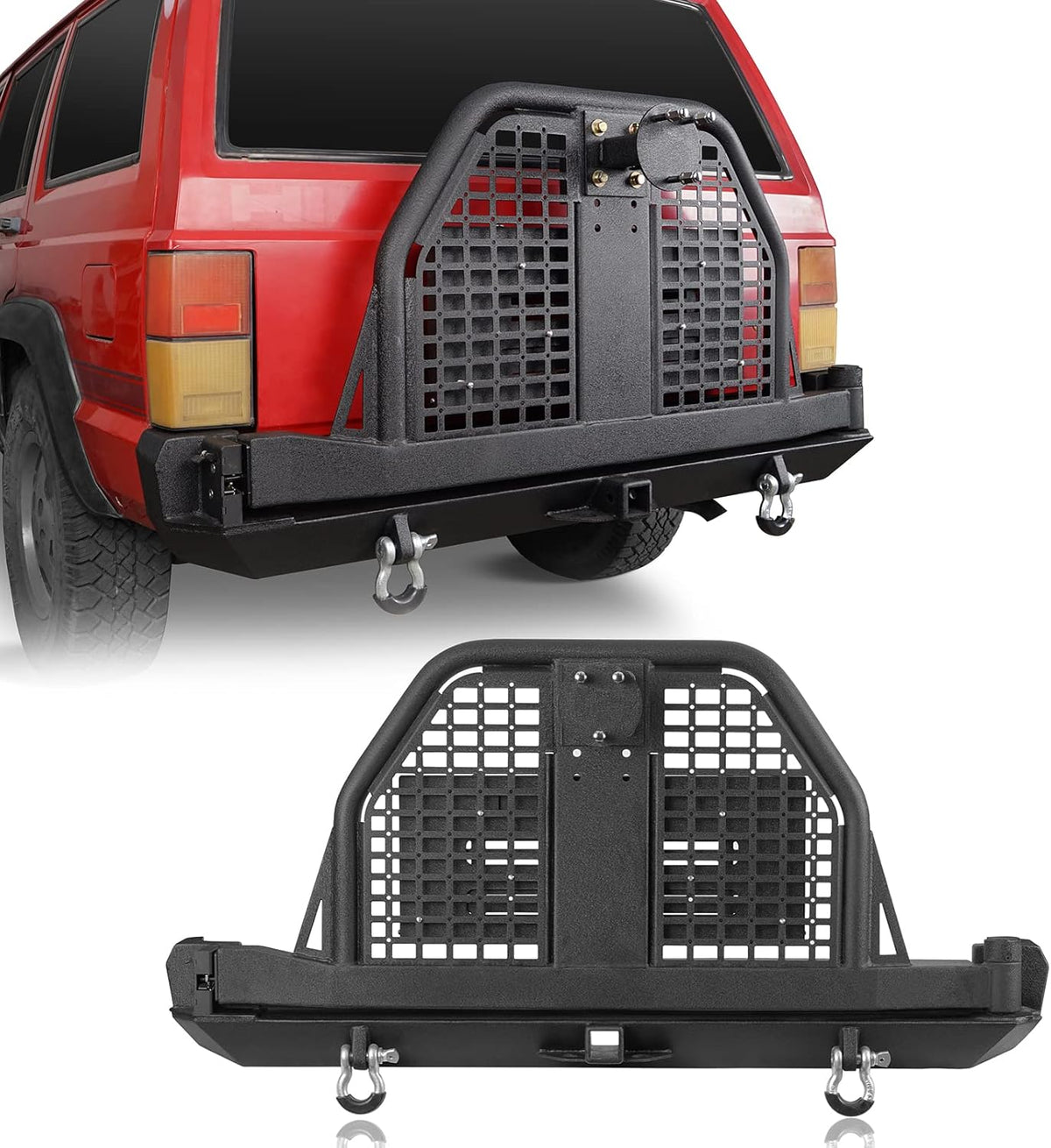 Rear Bumper with Swing Out Tire Carrier and Foldable Table Textured Black Steel T496855