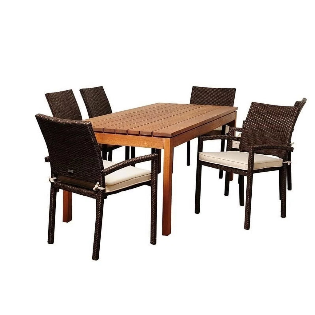 7-Piece Solid Wood Patio Dining Set with Cushions Q752