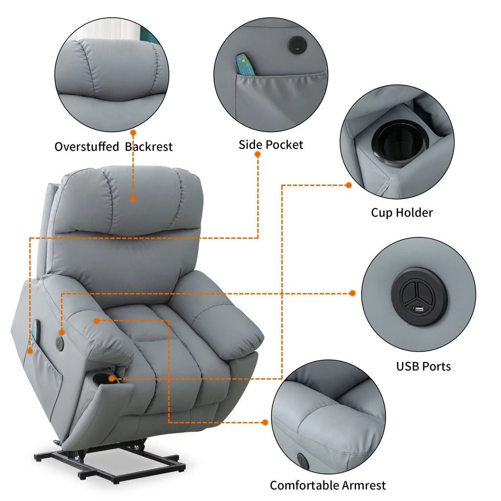 Grey Power Lift Recliner Chair with Massage and Heat R386704